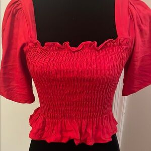 Elegant Red Smocked Top Euc